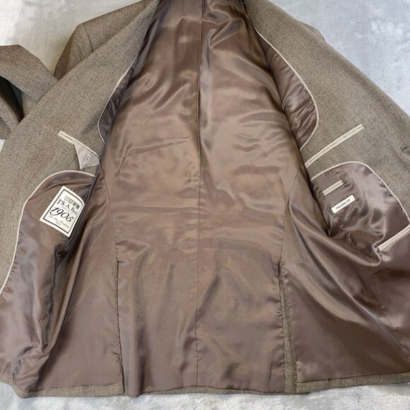 Jos. A. Bank Men's 40R Beige Tan Houndstooth Plaid Brown 2-Button Wool Blazer - Picture 5 of 9